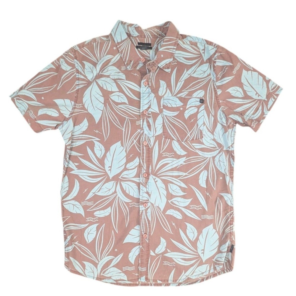 O'Neill Mens Medium Tailored Fit Cotton Tropical Leaf Short Sleeve Button Down